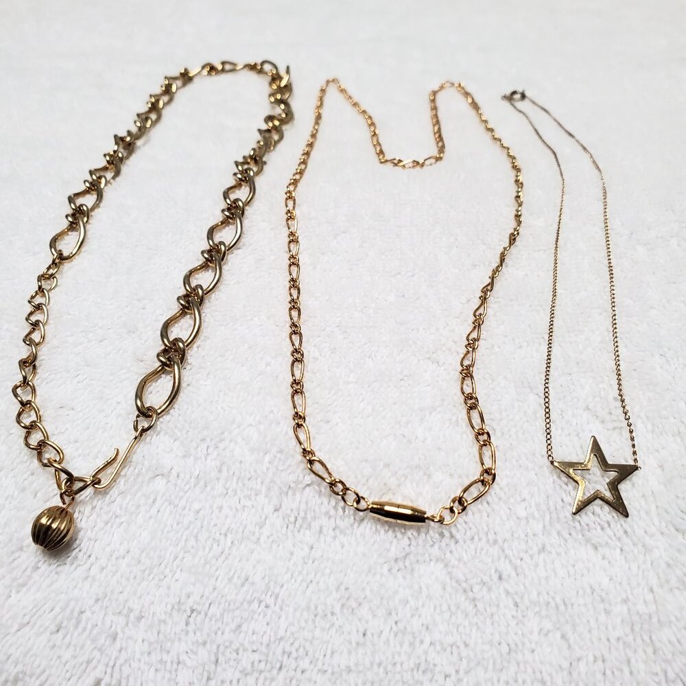 3 Gold Chain Necklaces, Items #'s A-179, A-180, A-181